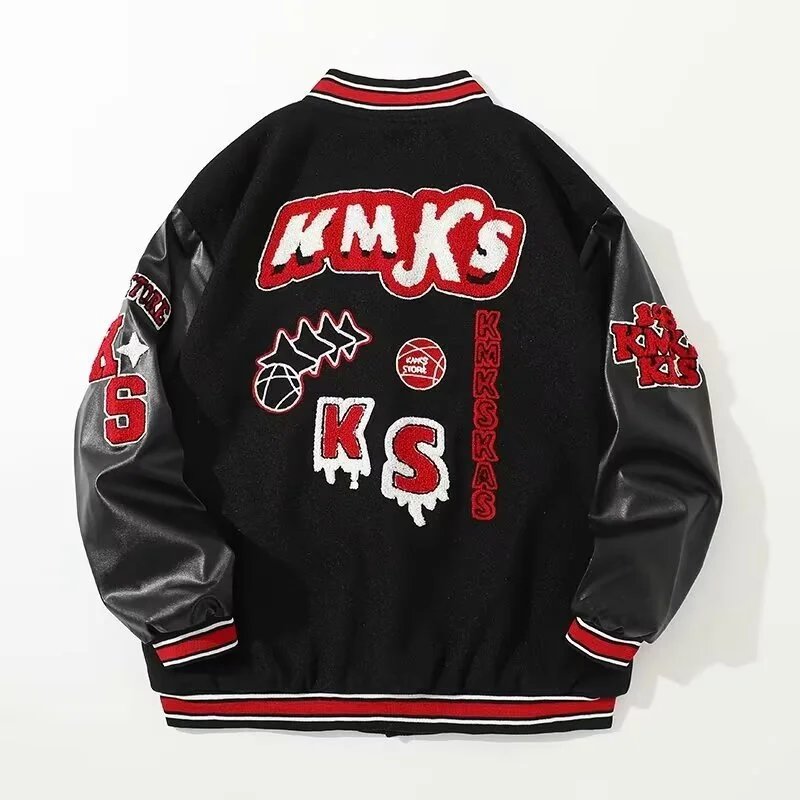 Kakobuy AC Milan Heavy Craft Embroidery Patchwork Leather Sleeve OFF Hundred Baseball Jacket