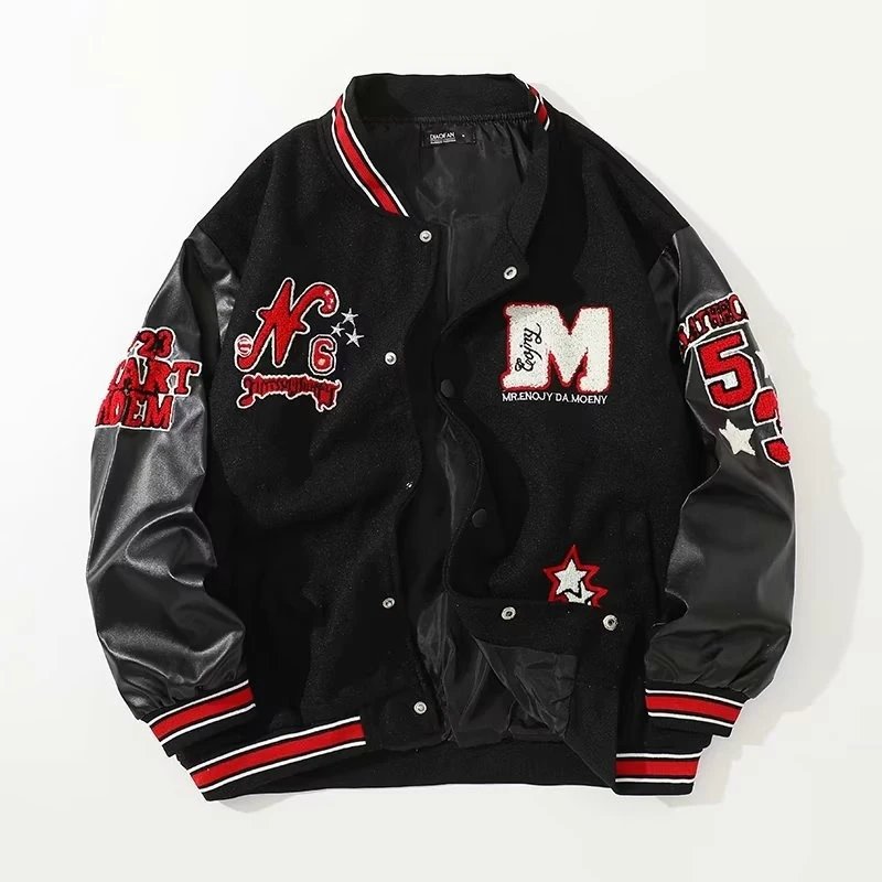 Kakobuy AC Milan Heavy Craft Embroidery Patchwork Leather Sleeve OFF Hundred Baseball Jacket