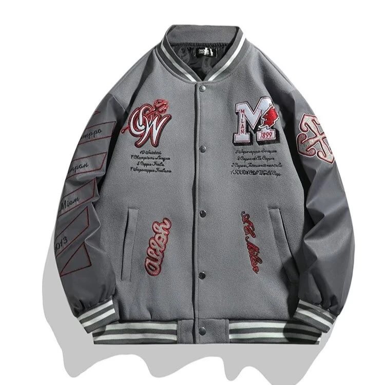 Kakobuy AC Milan Heavy Craft Embroidery Patchwork Leather Sleeve OFF Hundred Baseball Jacket