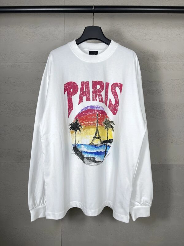 Kakobuy Balenciaga High Version 2025 New Hawaiian Sunset Coconut Tree Iron Tower Pullover