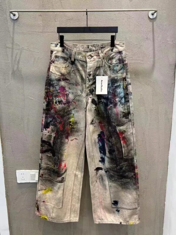 Acne Studios FW25 New Ink-Splattered Distressed Paint Trousers