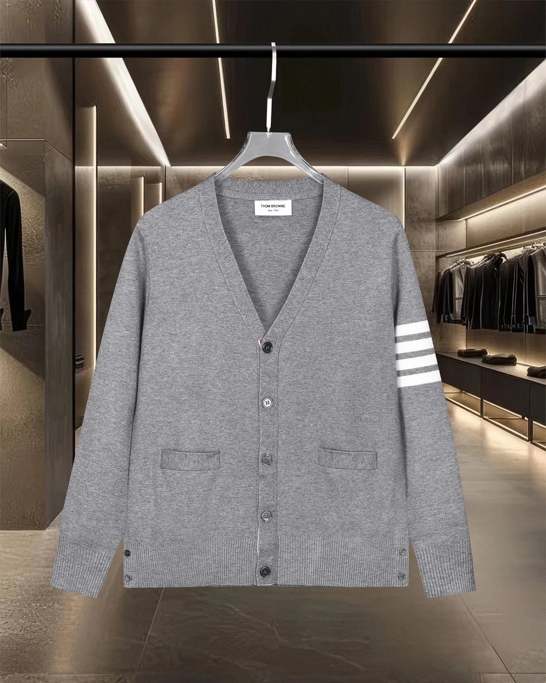 Thom Browne Classic Color-Blocked Four-Stripe Knit Wool Sweater