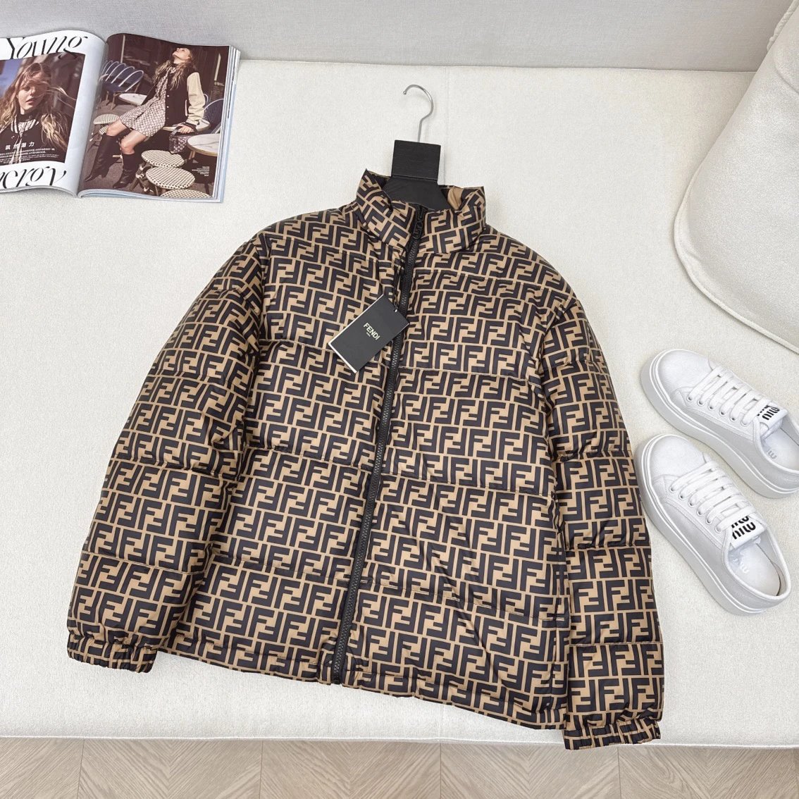 Fendi Down Jacket in Brown and Black Color Block