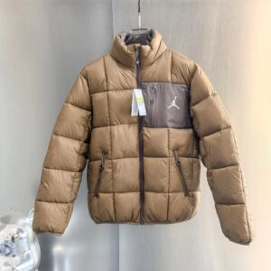 Jordan Stand-Up Collar Short Down Jacket in Brown with Dark Brown Accents