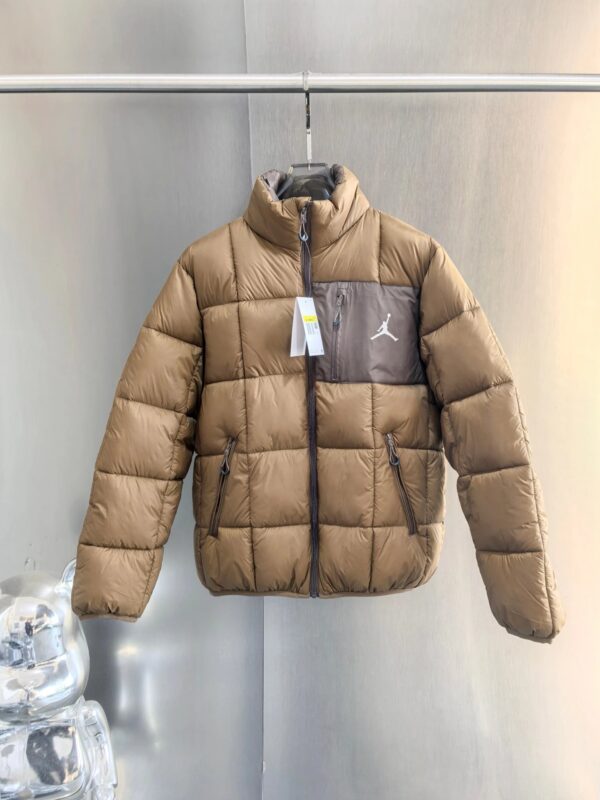 Jordan Stand-Up Collar Short Down Jacket in Brown with Dark Brown Accents