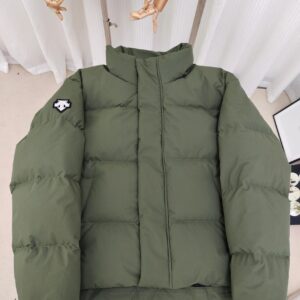 DESCENTE Army Green Stand-Up Collar Short Down Jacket