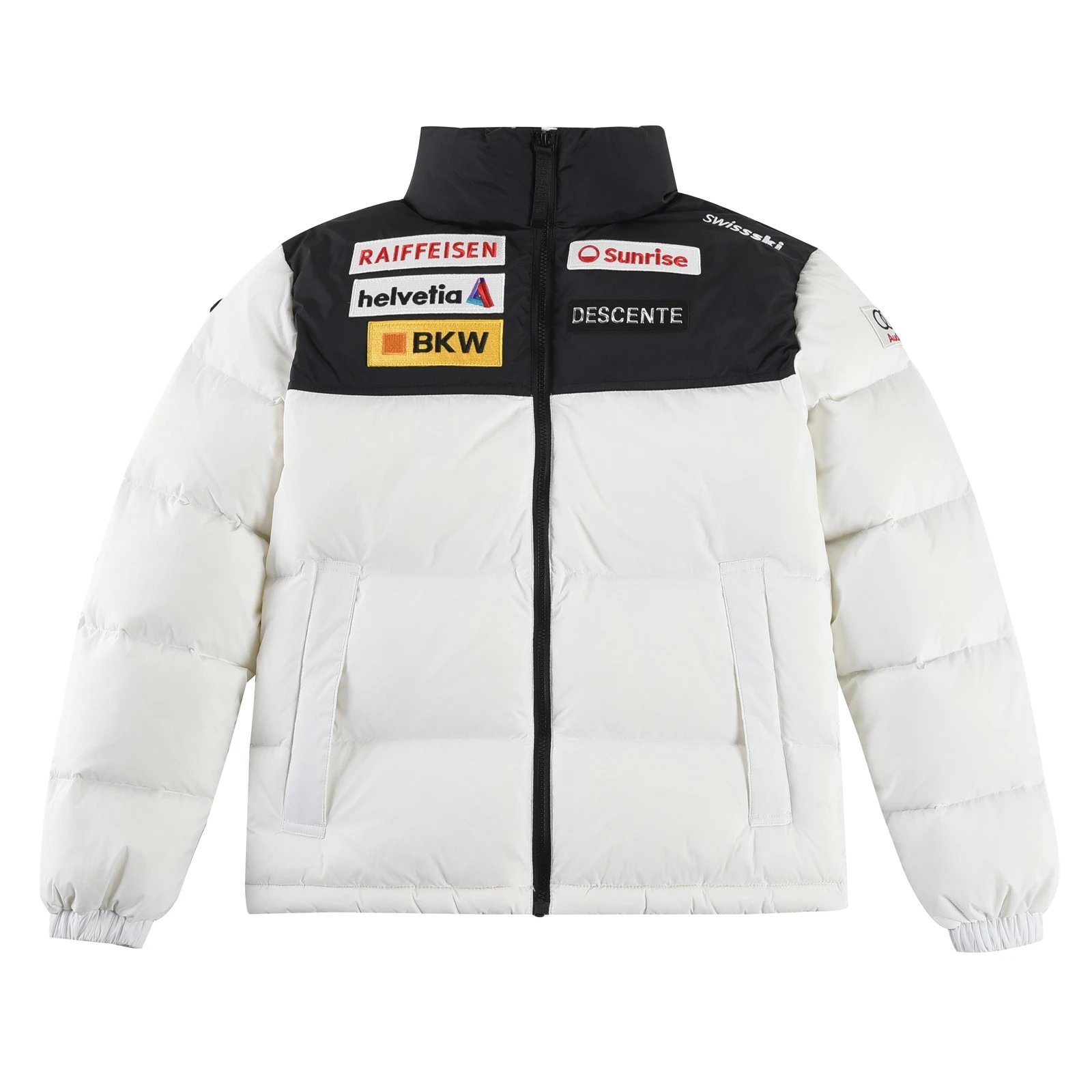 DESCENTE Swiss Ski Series Down Jacket in Black and White Color Block