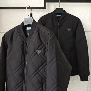 Prada Black Diamond Quilted Baseball Jacket