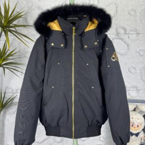 Moose Knuckles Black Fur-Trimmed Hooded Workwear Down Jacket