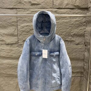 Off-White Light Blue Denim Hooded Down Jacket