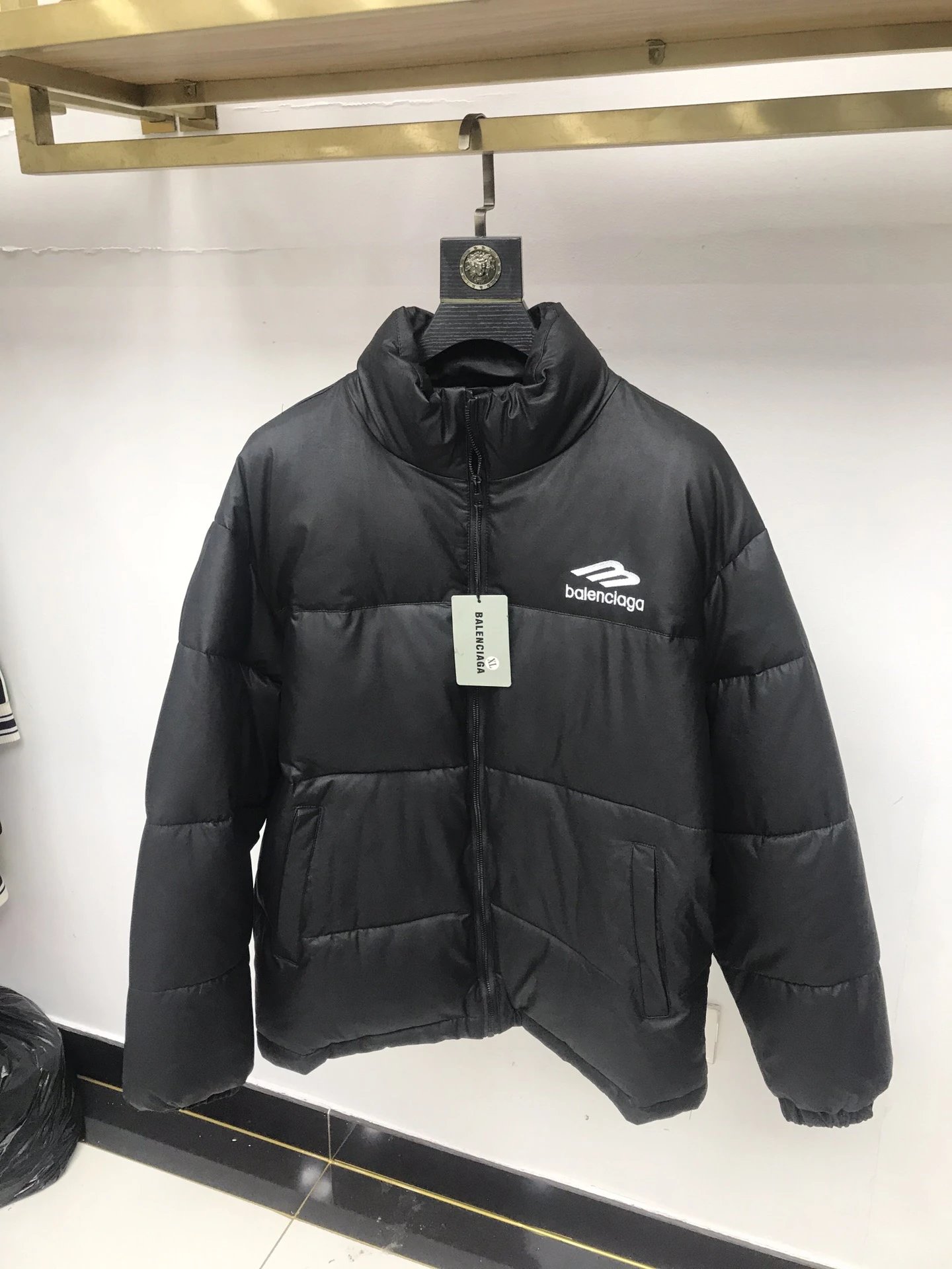 Balenciaga Black Stand Collar Zipper Oversized Down Jacket