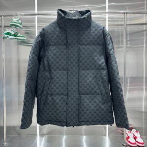 Balenciaga Dark Gray All-Over Print High-Neck Down Jacket