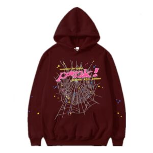 SP5DER Spider Web Street Style Hoodie Burgundy