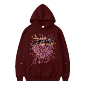 SP5DER Spider Web Streetwear Hoodie Burgundy