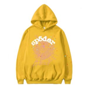 SP5DER Spider Web Streetwear Hoodie Yellow