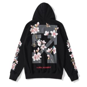 Off-White Floral Style Hoodie Black