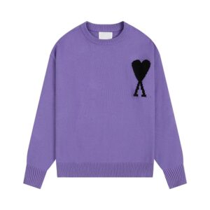 AMI Paris Classic Collection Heart A Pattern Purple Sweater