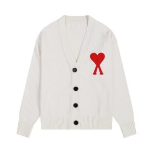 AMI Paris Heart Collection White Cardigan Sweater