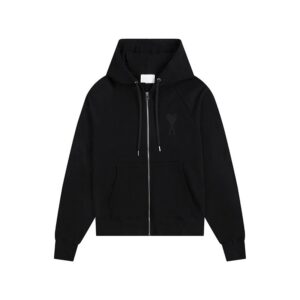 AMI Paris Hooded Zip-Up Sweatshirt Classic Collection Black