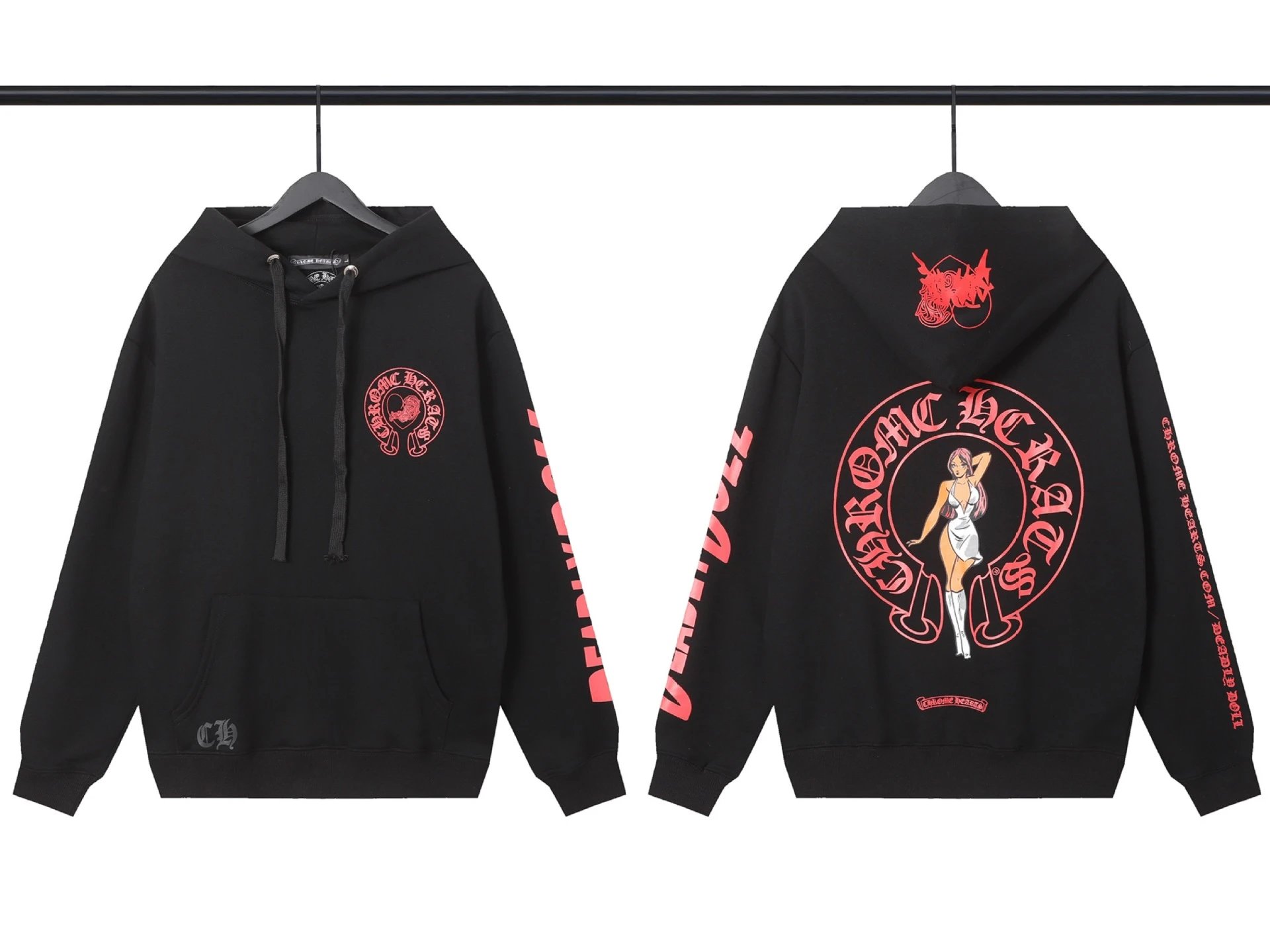 Chrome Hearts Hooded Sweatshirt Lady Print Series Black