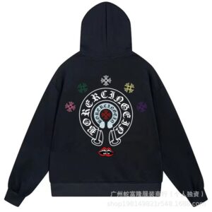 Chrome Hearts Hoodie Colorful Cross Lip Pattern Black