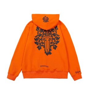Chrome Hearts Hoodie Floral Sword Badge Series Orange
